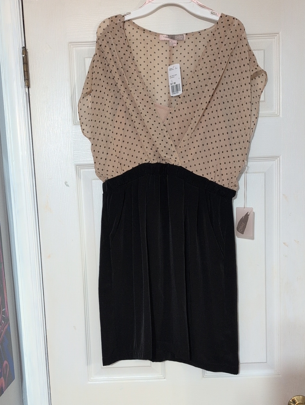 Forever 21 Beige Polka Dot Top with Black Mini Skirt